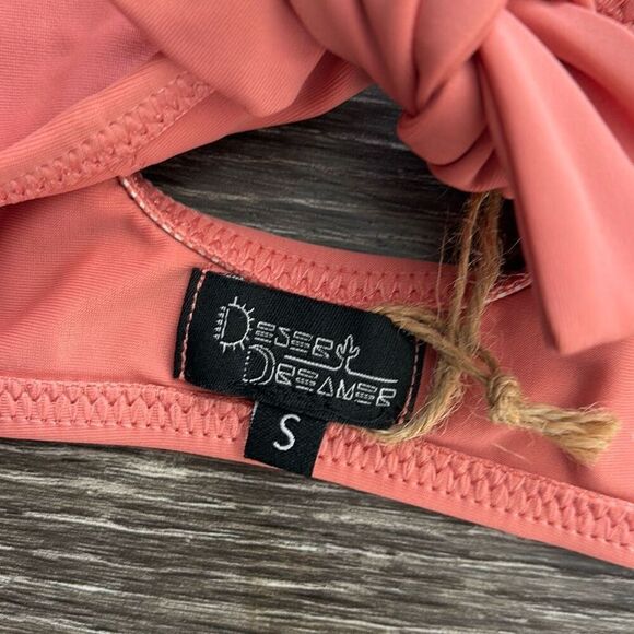 🐿️ NWT Urban Outfitters Desert Dreamer Coral Pink Tie Front Bikini Top Size Sm - Picture 2 of 4